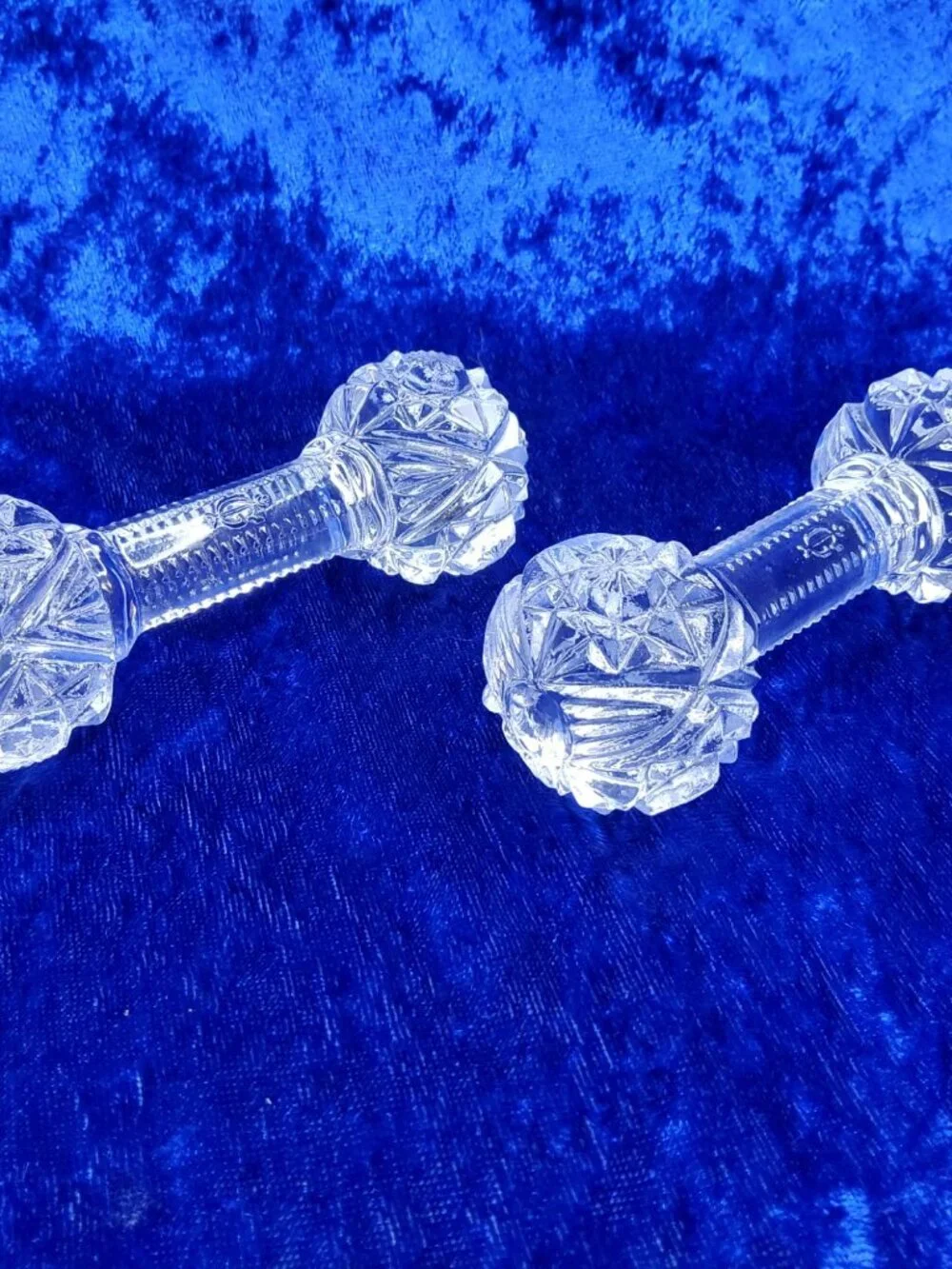 vintage pair of gorham cut lead chrystal barbell knife rest